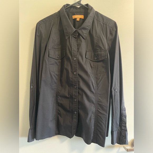 Ellen Tracy cotton long sleeve black button down. Size 14/16. - Picture 1 of 4